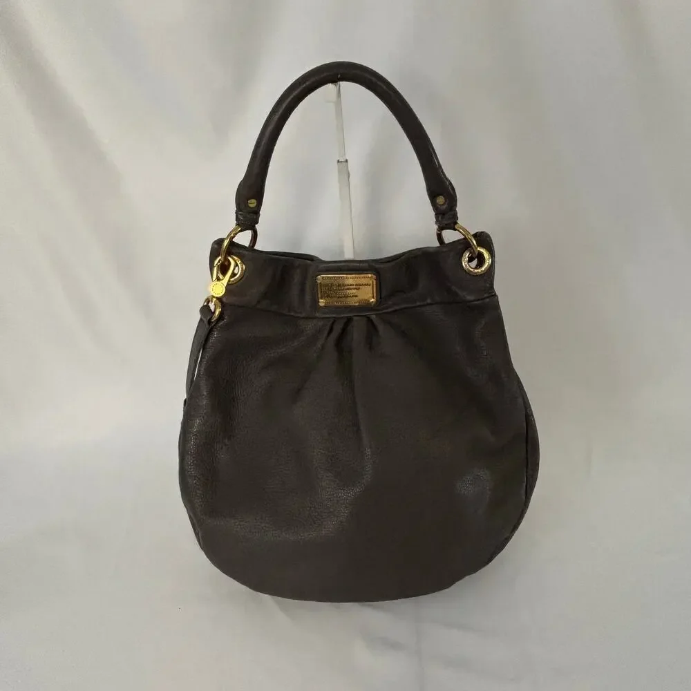Marc Jacobs Classic Q Hillier Hobo Bag Gray Pebbled Leather Handbag Purse